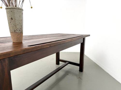 Table de métier en pin massif, plateau rainuré, finition brun satiné, années 1950-60, vue 24