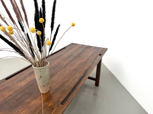 Table de métier en pin massif, plateau rainuré, finition brun satiné, années 1950-60, vue 25