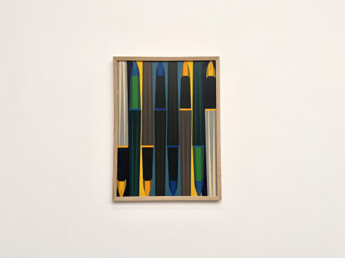 Peinture abstraite géométrique, huile sur toile encadrée chêne, années 1970-80, vue 4