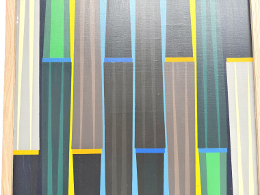 Peinture abstraite géométrique, huile sur toile encadrée chêne, années 1970-80, vue 7