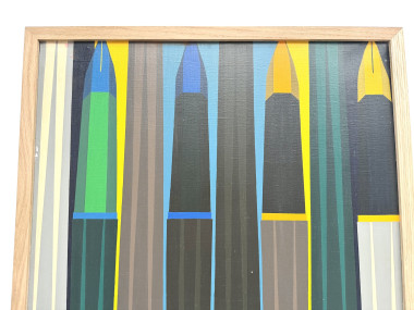 Peinture abstraite géométrique, huile sur toile encadrée chêne, années 1970-80, vue 8