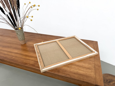 Peinture abstraite géométrique, huile sur toile encadrée chêne, années 1970-80, vue 9