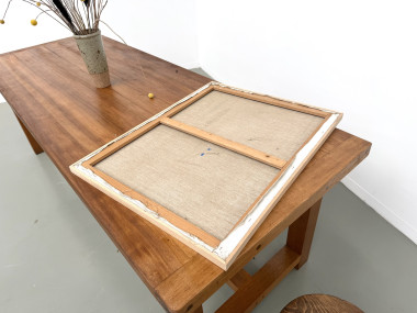 Composition aux cercles et bandes verticales, huile sur toile encadrée chêne, années 1960-70, vue 9