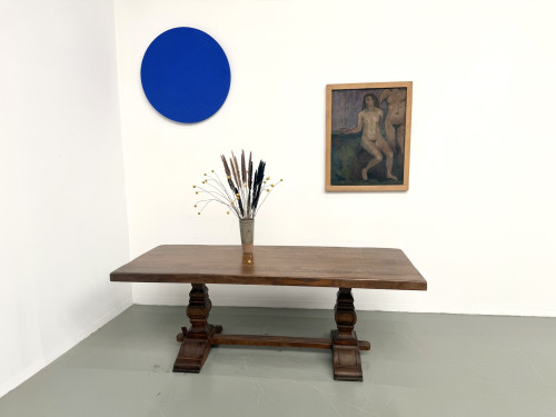 Table monastère en chêne massif, balustres tournés, France, années 1930, vue 6