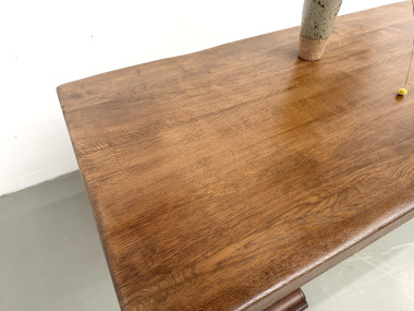 Table monastère en chêne massif, balustres tournés, France, années 1930, vue 12
