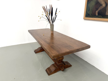 Table monastère en chêne massif, balustres tournés, France, années 1930, vue 15