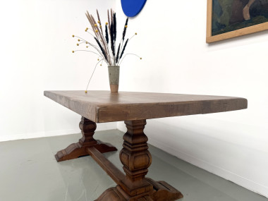 Table monastère en chêne massif, balustres tournés, France, années 1930, vue 16