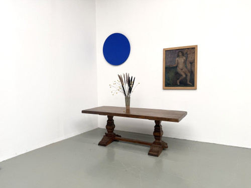 Table monastère en chêne massif, balustres tournés, France, années 1930, vue 17