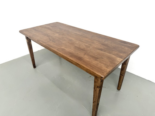 Table de ferme en chêne massif, pieds fuseaux en pin, France, années 1950, vue 3
