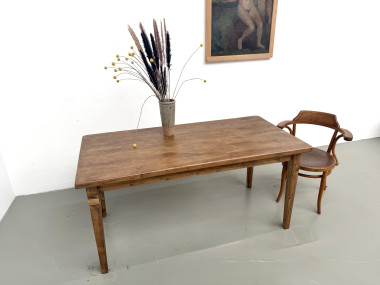 Table de ferme en chêne massif, pieds fuseaux en pin, France, années 1950, vue 13