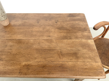 Table de ferme en chêne massif, pieds fuseaux en pin, France, années 1950, vue 16