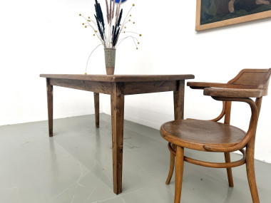 Table de ferme en chêne massif, pieds fuseaux en pin, France, années 1950, vue 18