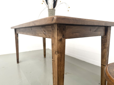 Table de ferme en chêne massif, pieds fuseaux en pin, France, années 1950, vue 19