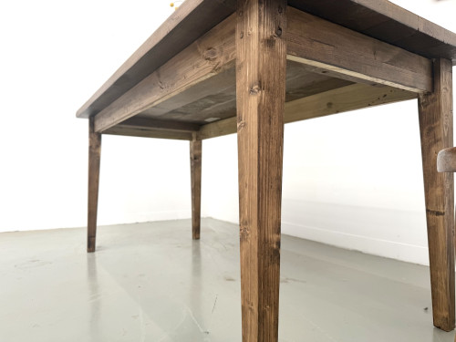 Table de ferme en chêne massif, pieds fuseaux en pin, France, années 1950, vue 20