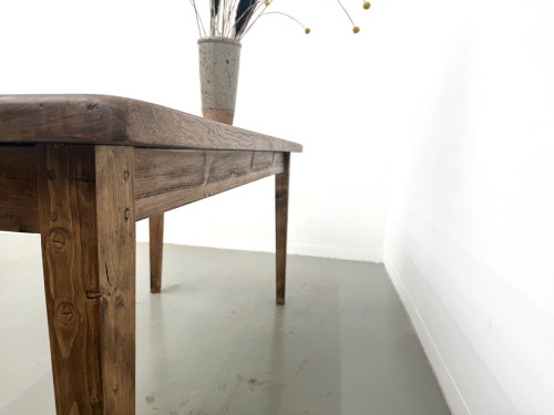 Table de ferme en chêne massif, pieds fuseaux en pin, France, années 1950, vue 21