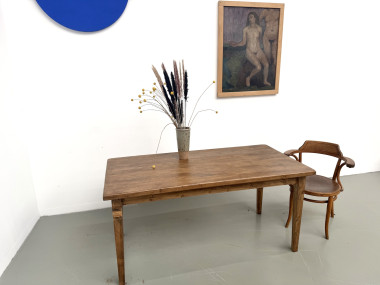 Table de ferme en chêne massif, pieds fuseaux en pin, France, années 1950, vue 25