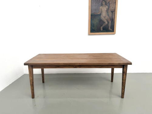 Table de ferme, plateau chêne massif chevillé, pieds fuseaux en pin, France, années 1950, vue 2