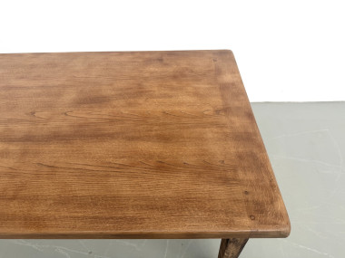 Table de ferme, plateau chêne massif chevillé, pieds fuseaux en pin, France, années 1950, vue 6