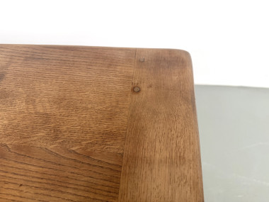 Table de ferme, plateau chêne massif chevillé, pieds fuseaux en pin, France, années 1950, vue 8
