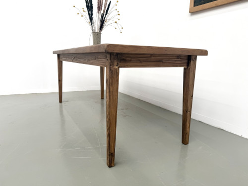 Table de ferme, plateau chêne massif chevillé, pieds fuseaux en pin, France, années 1950, vue 9