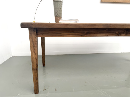 Table de ferme, plateau chêne massif chevillé, pieds fuseaux en pin, France, années 1950, vue 11