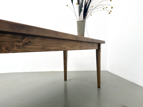 Table de ferme, plateau chêne massif chevillé, pieds fuseaux en pin, France, années 1950, vue 16