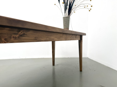 Table de ferme, plateau chêne massif chevillé, pieds fuseaux en pin, France, années 1950, vue 16