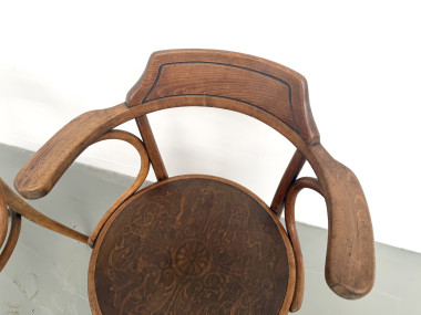 Paire de Fauteuils de Bureau Thonet – Hêtre Courbé & Assises Pyrogravées, vue 5