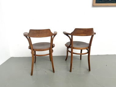 Paire de Fauteuils de Bureau Thonet – Hêtre Courbé & Assises Pyrogravées, vue 9