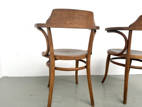 Paire de Fauteuils de Bureau Thonet – Hêtre Courbé & Assises Pyrogravées, vue 10