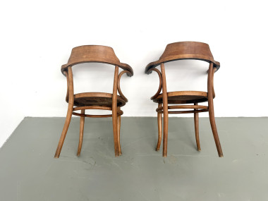 Paire de Fauteuils de Bureau Thonet – Hêtre Courbé & Assises Pyrogravées, vue 16