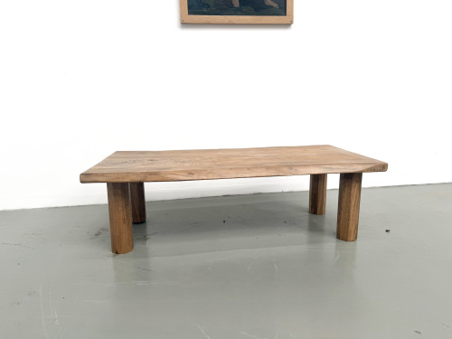 Table basse brutaliste, forme libre en chêne massif, vue 2