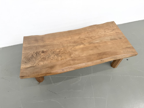 Table basse brutaliste, forme libre en chêne massif, vue 3