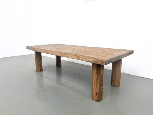 Table basse brutaliste, forme libre en chêne massif, vue 4