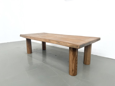 Table basse brutaliste, forme libre en chêne massif, vue 4