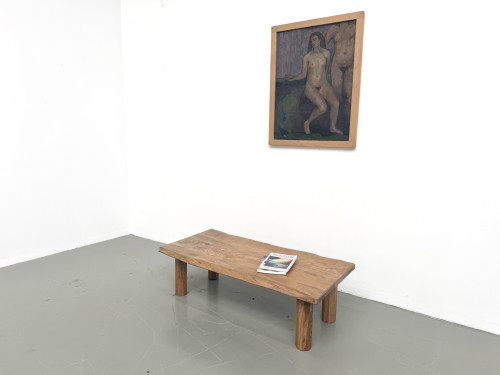 Table basse brutaliste, forme libre en chêne massif, vue 5
