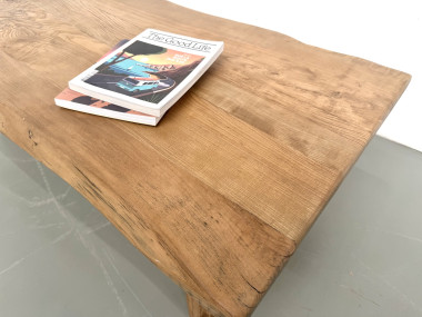 Table basse brutaliste, forme libre en chêne massif, vue 7