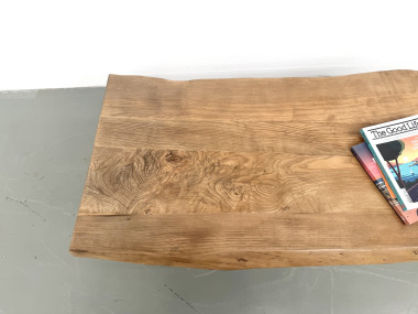 Table basse brutaliste, forme libre en chêne massif, vue 11