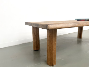 Table basse brutaliste, forme libre en chêne massif, vue 12