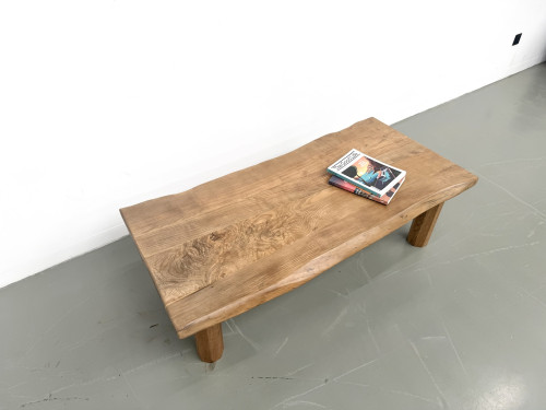 Table basse brutaliste, forme libre en chêne massif, vue 13