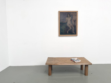 Table basse brutaliste, forme libre en chêne massif, vue 14