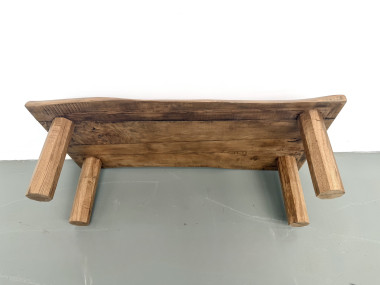 Table basse brutaliste, forme libre en chêne massif, vue 15