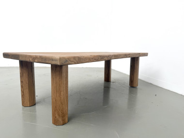 Table basse brutaliste, forme libre en chêne massif, vue 17
