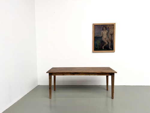 Table de ferme en pin, pieds fuseaux, années 50, vue 2