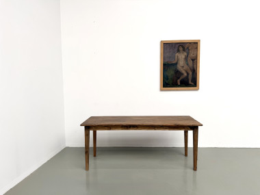 Table de ferme en pin, pieds fuseaux, années 50, vue 2