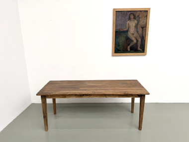 Table de ferme en pin, pieds fuseaux, années 50, vue 3