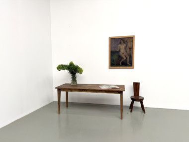 Table de ferme en pin, pieds fuseaux, années 50, vue 4