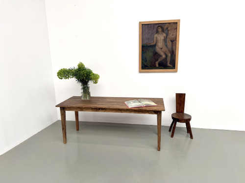 Table de ferme en pin, pieds fuseaux, années 50, vue 1