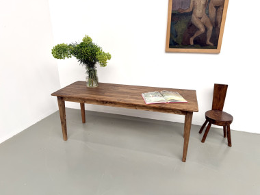 Table de ferme en pin, pieds fuseaux, années 50, vue 5
