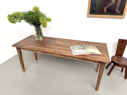 Table de ferme en pin, pieds fuseaux, années 50, vue 6